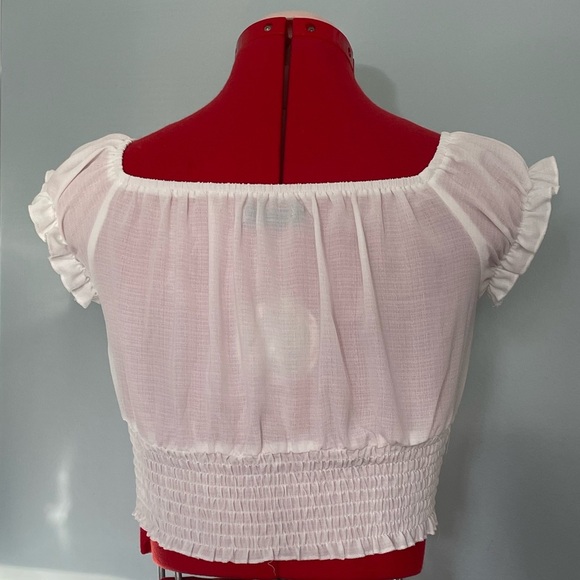 SHEIN Ruffled Off-The-Shoulder Smocked Crop Top Sz S - Picture 3 of 7